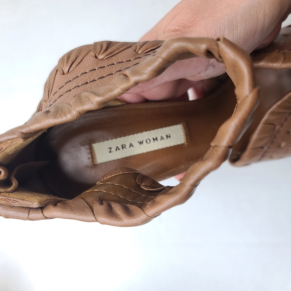 Zara Woman Brown Open Toe Leather Ankle Strap 5 inch High Heels Size 6.5 (37) - Picture 13 of 15